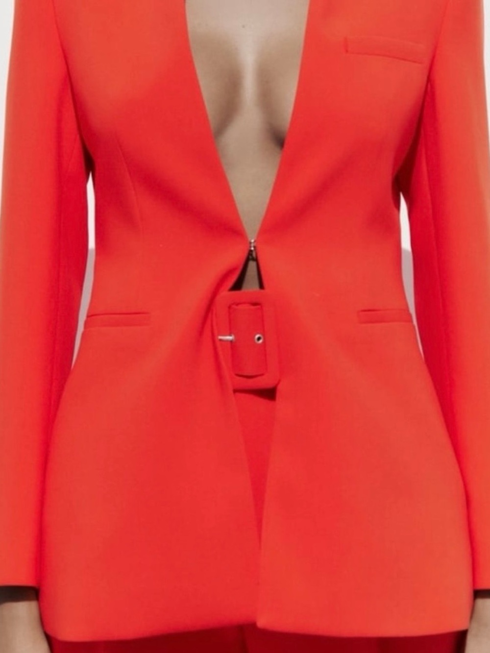 Zara Bright Orange Red High-Waist Belted Trouser Suit Size Small - Picture 2 of 6
